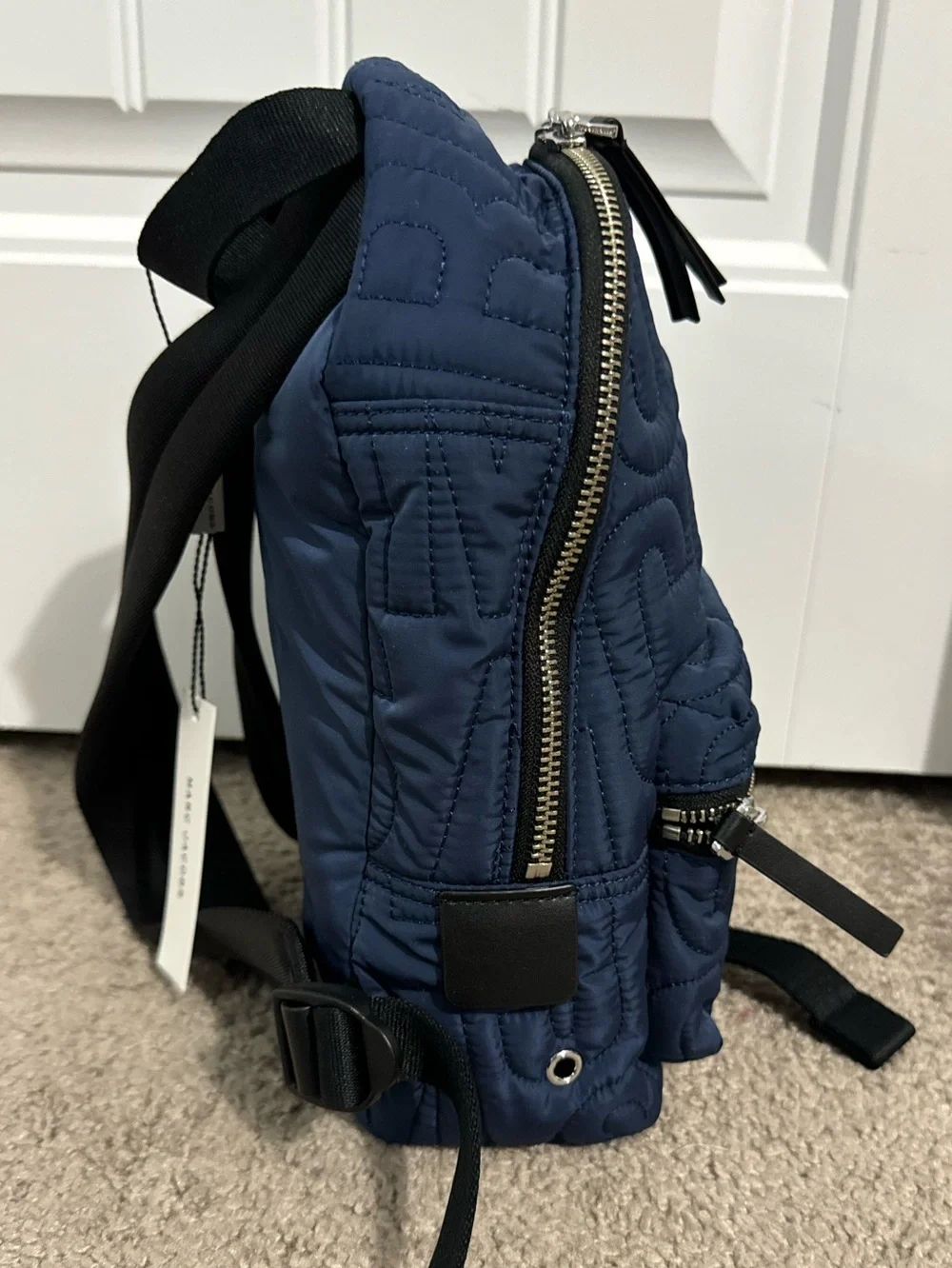 Cool Marc Jacobs navy blue quilted logo medium size backpack new